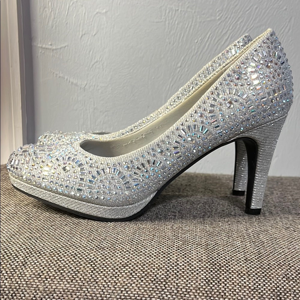 Silver Slipper rhinestone heels, size 6 1/2M.